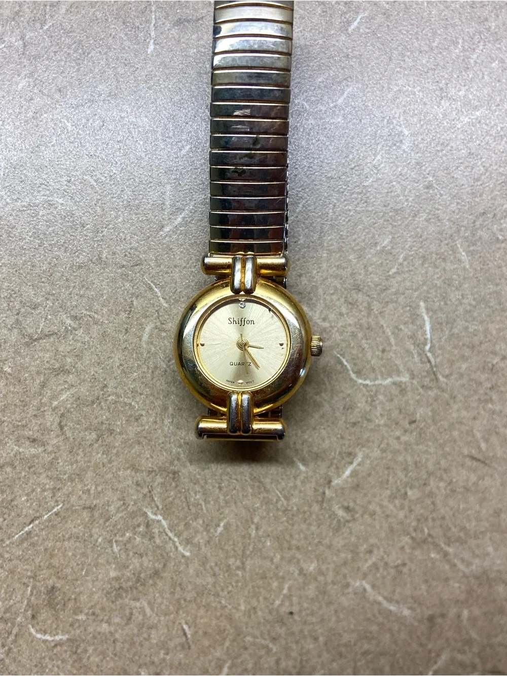 Shiffon Two-Tone Gold and Silver Women's Stretch Bracelet Watch
